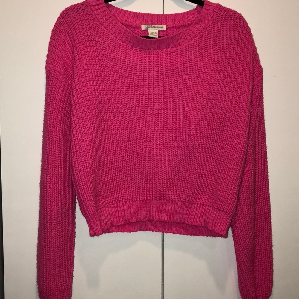 Nasty Gal Cropped NEON Pink Sweater - Medium